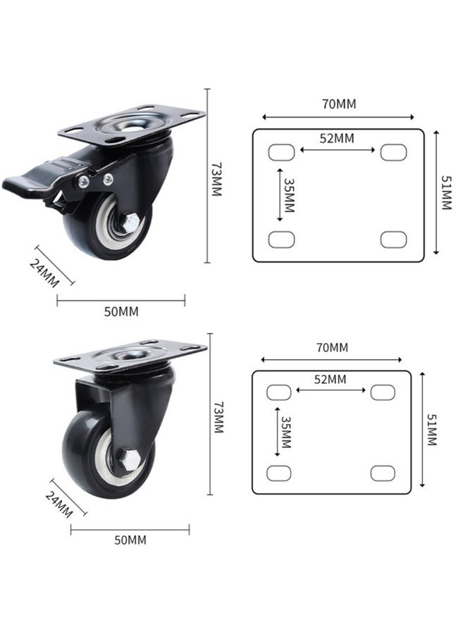 4PCS 2 inch Caster Wheels, 2 with Brakes and 2 Without, Heavy Duty Casters,360 Degree No Noise Polyurethane Wheels for Cart, Furniture, Workbench - Image 2